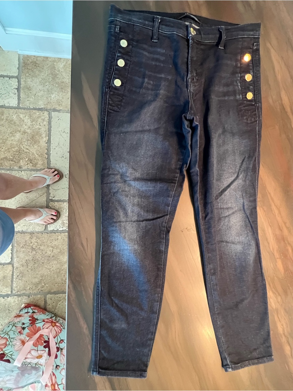J Brand Dark Indigo Skinny Jeans with Gold Buttons